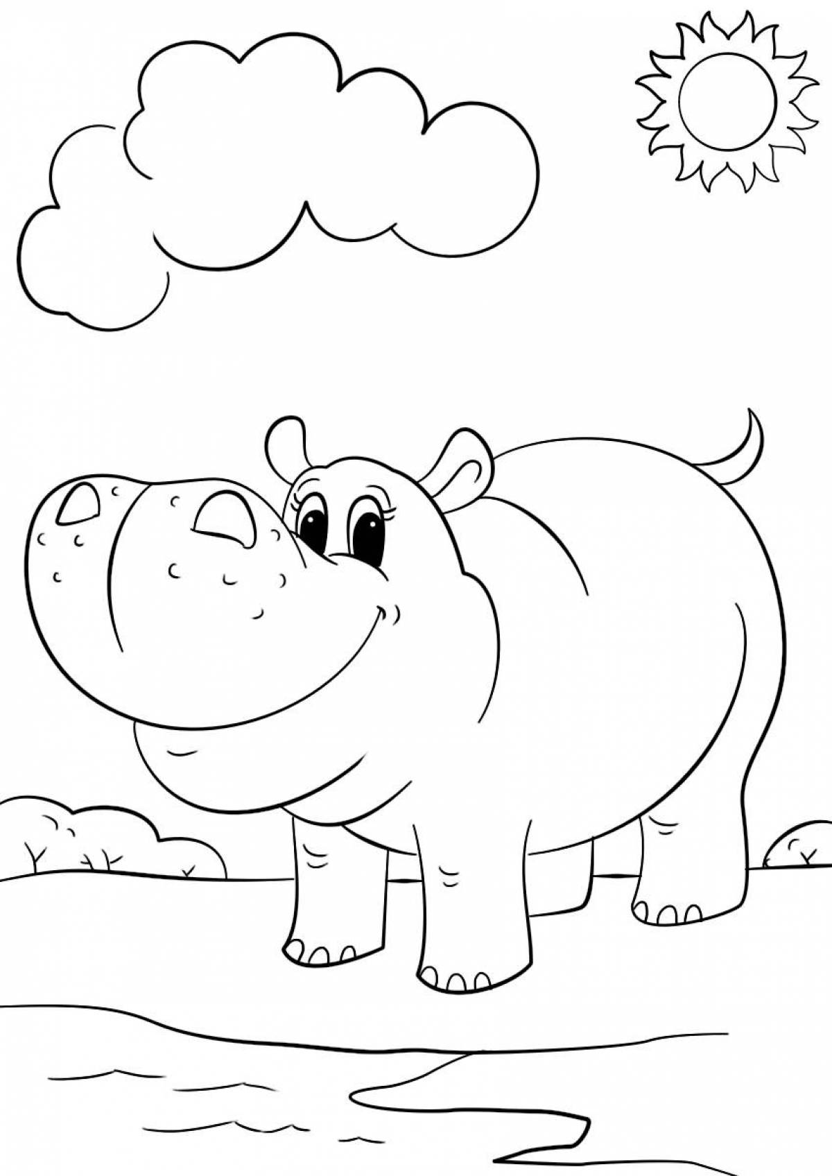 Outstanding hippo coloring page for kids