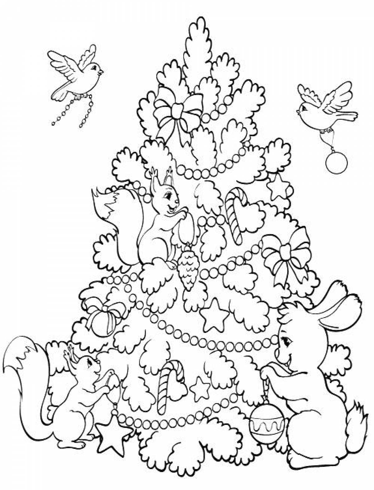 Glowing christmas tree coloring page