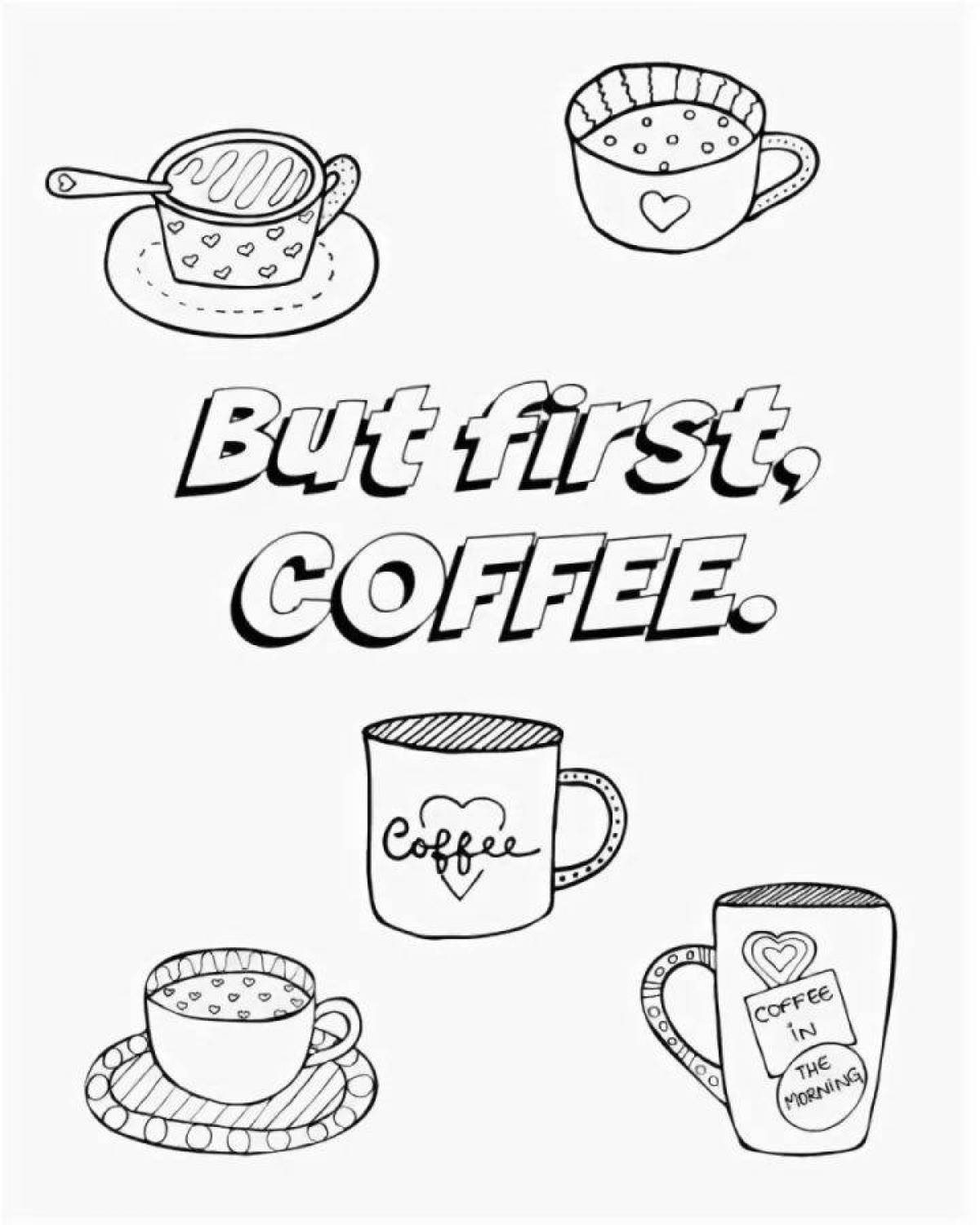 Joyful coffee coloring page