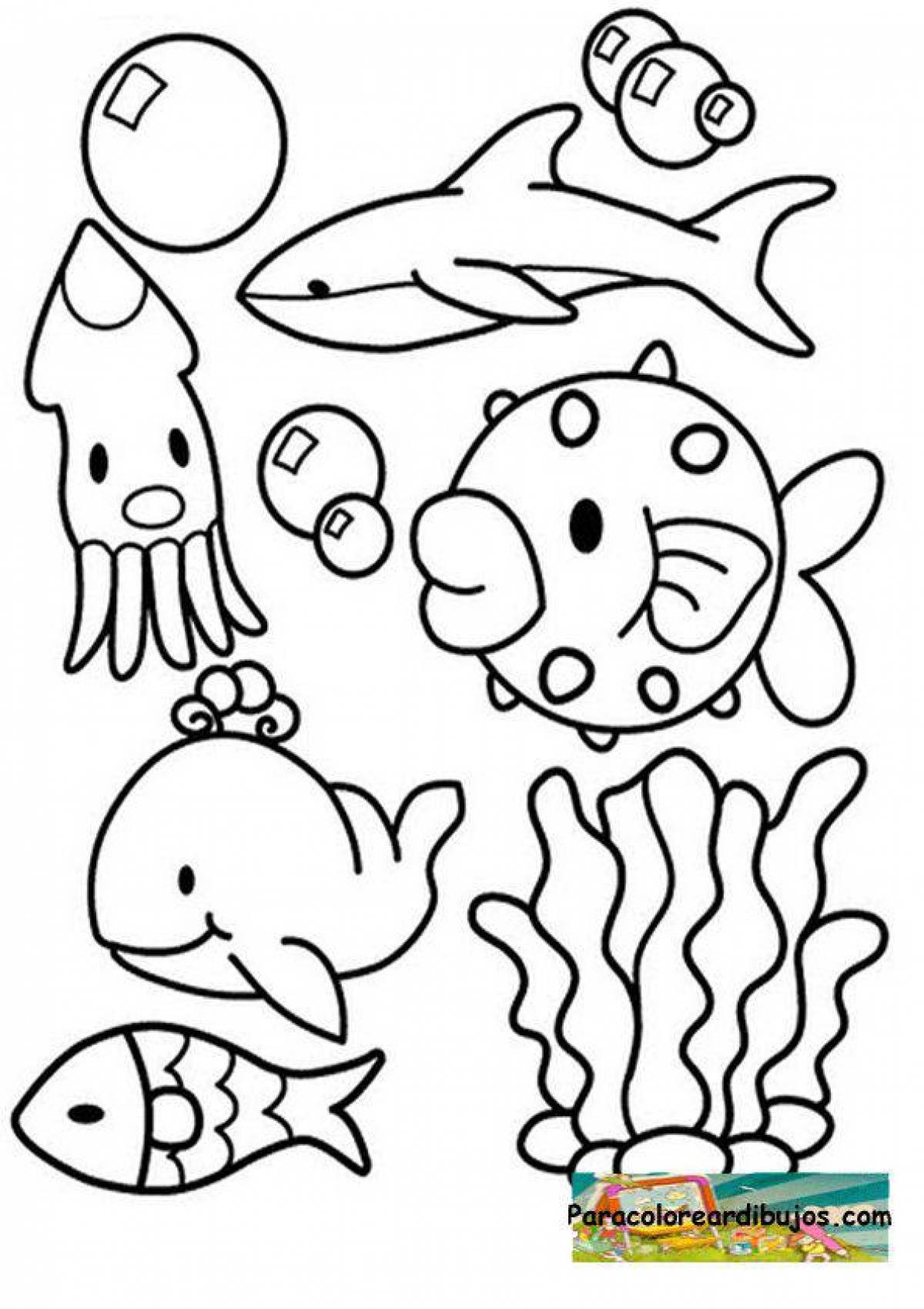 Cute sea creatures coloring book