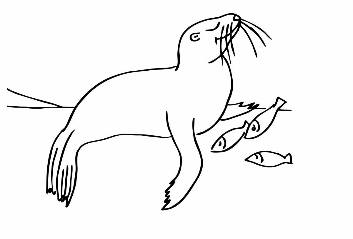 Игривая страница раскраски тюленей для детей