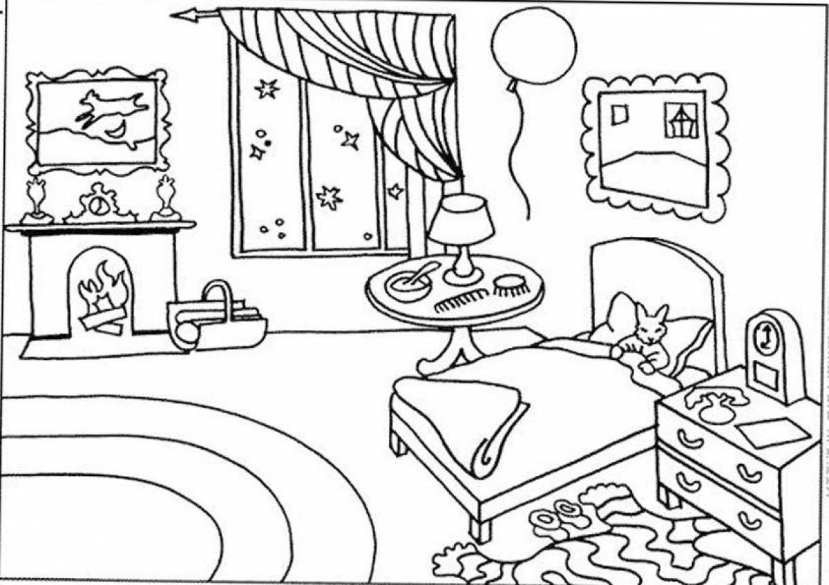 Magic coloring room with furniture