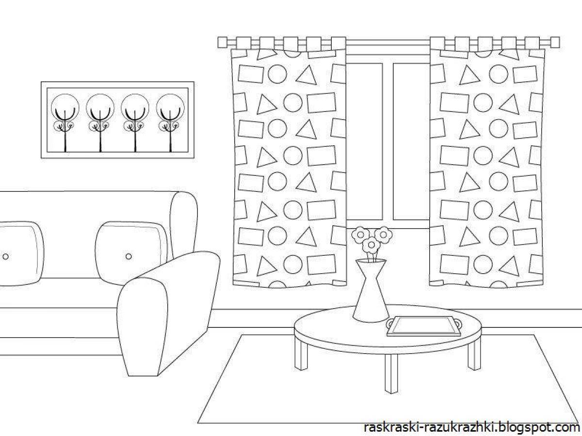 Iridescent coloring room with furniture