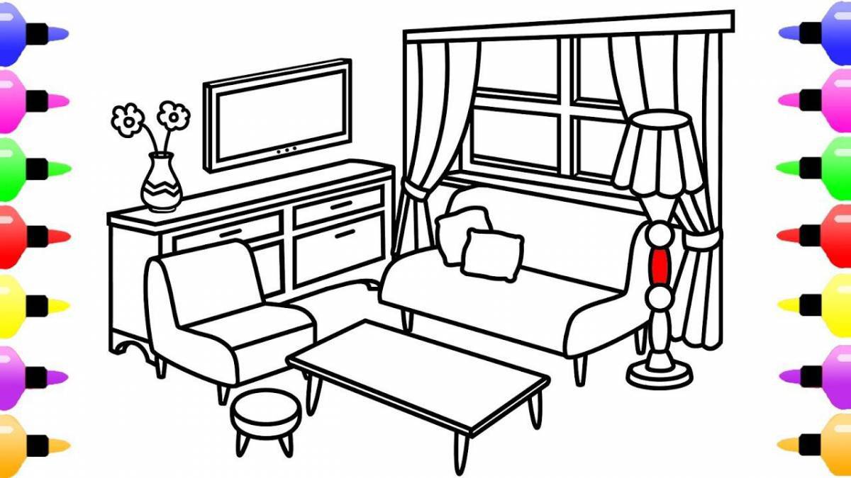 Color-brilliant coloring page furnished room
