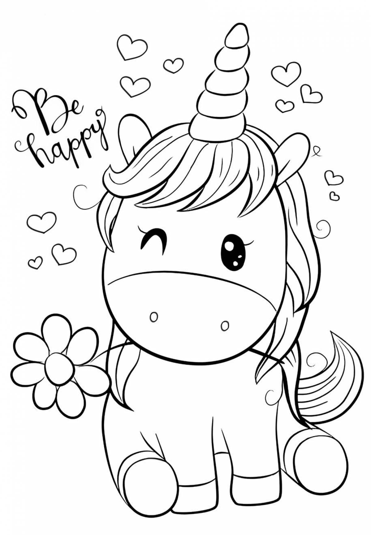 Adorable unicorn coloring book for kids 3-4 years old