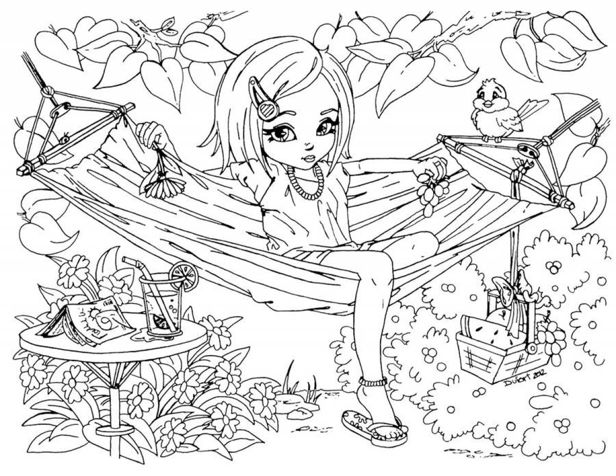 Serene coloring page painted