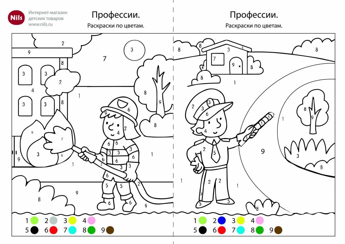 Color-loving professions coloring pages for children 7 years old