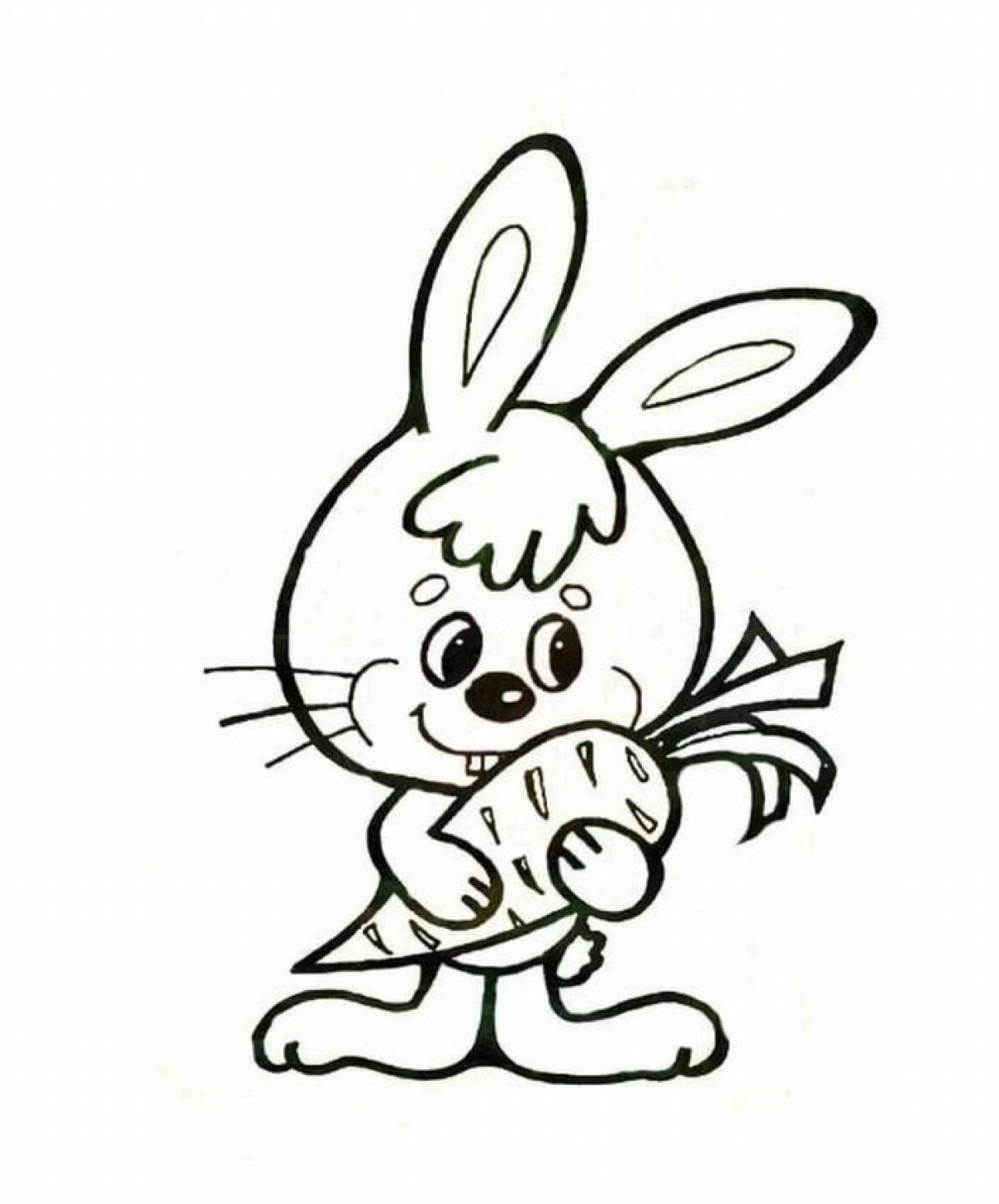 Coloring book cheerful hare for children 3-4 years old