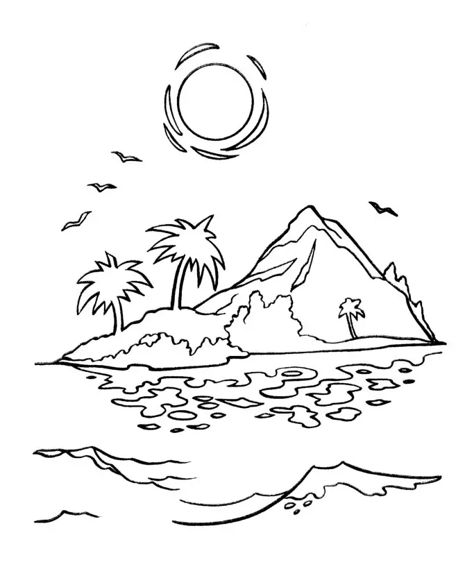 Adorable sunset coloring page