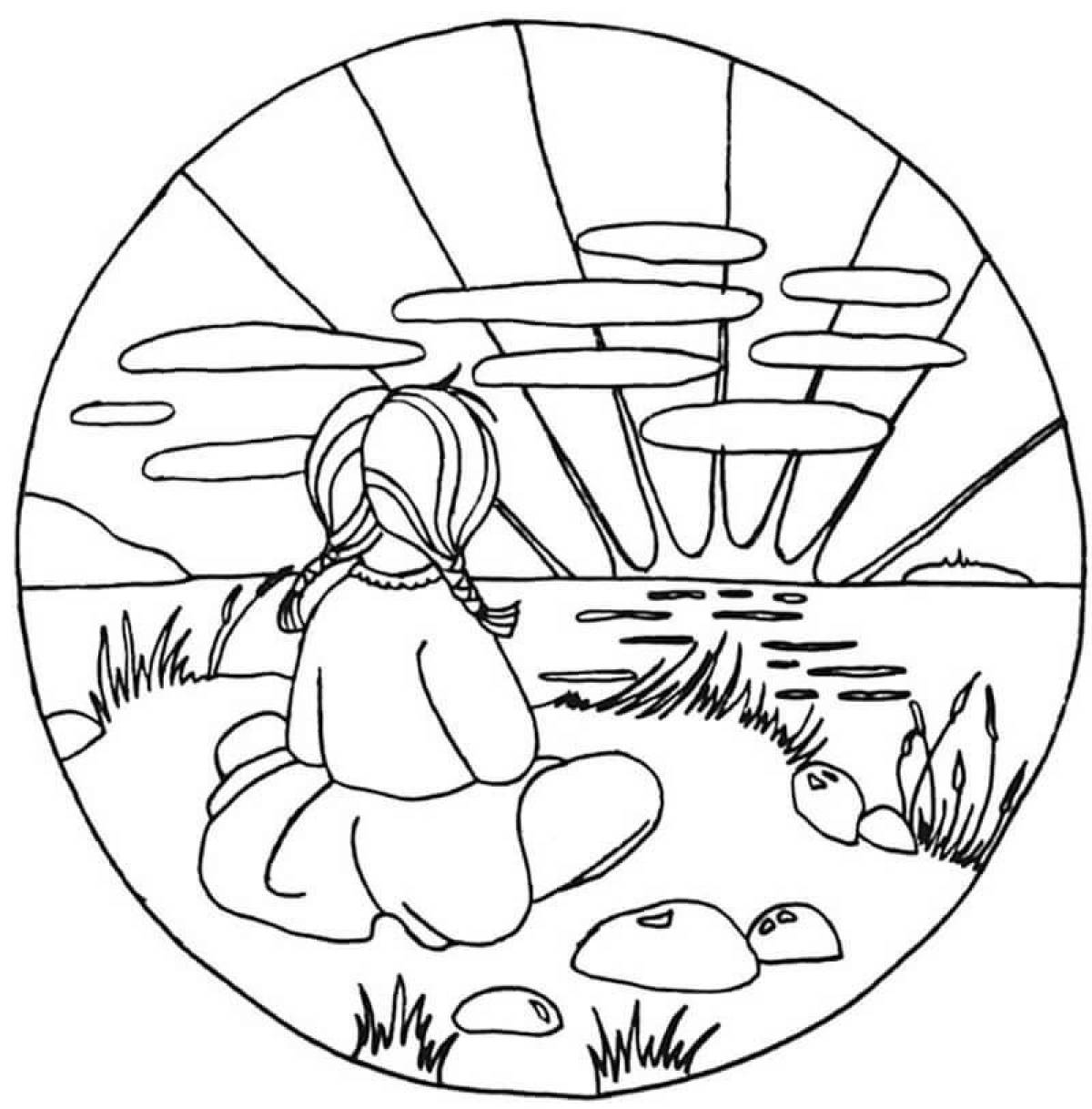 Scenic sunset coloring page