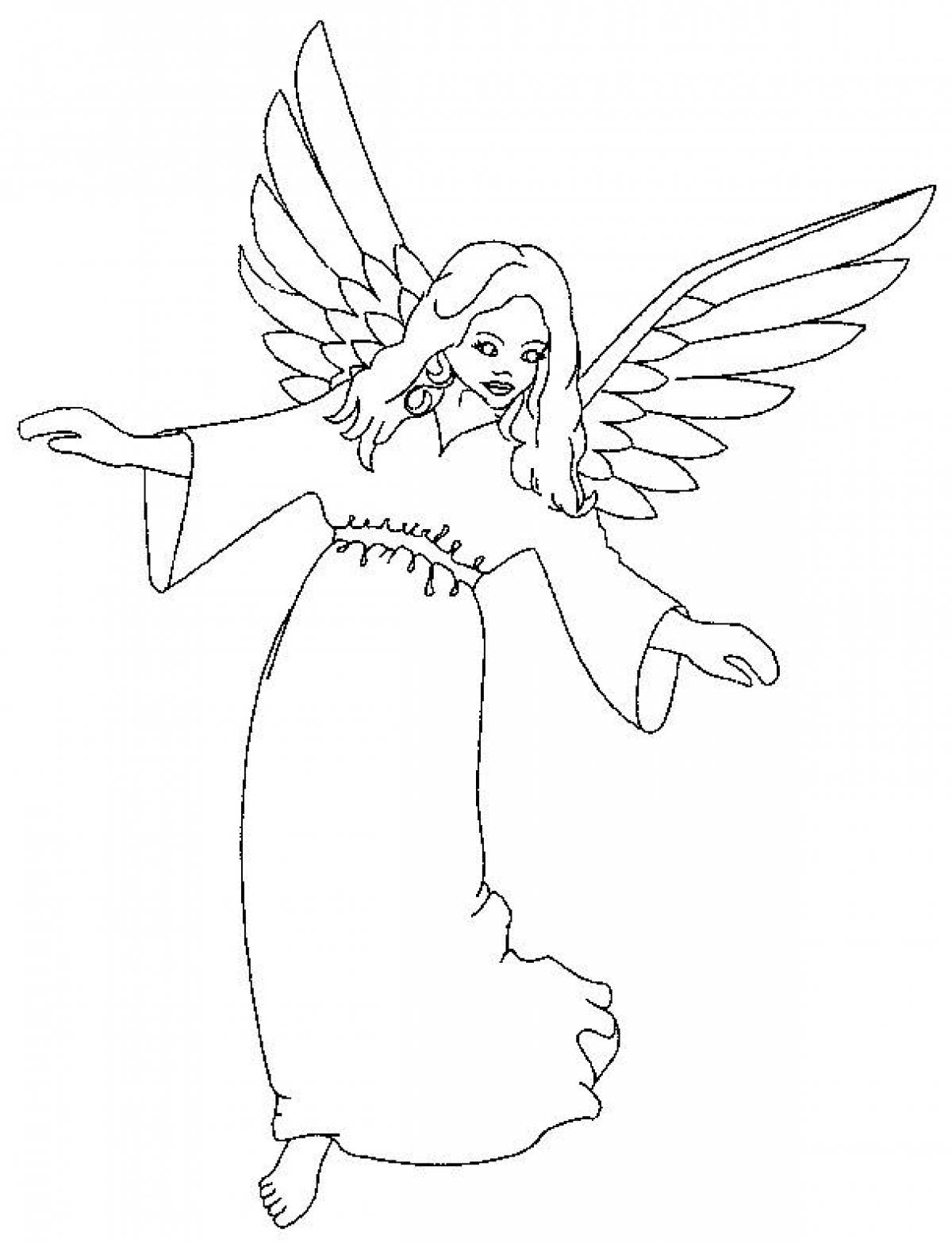 Радостная раскраска ангел с крыльями для детей