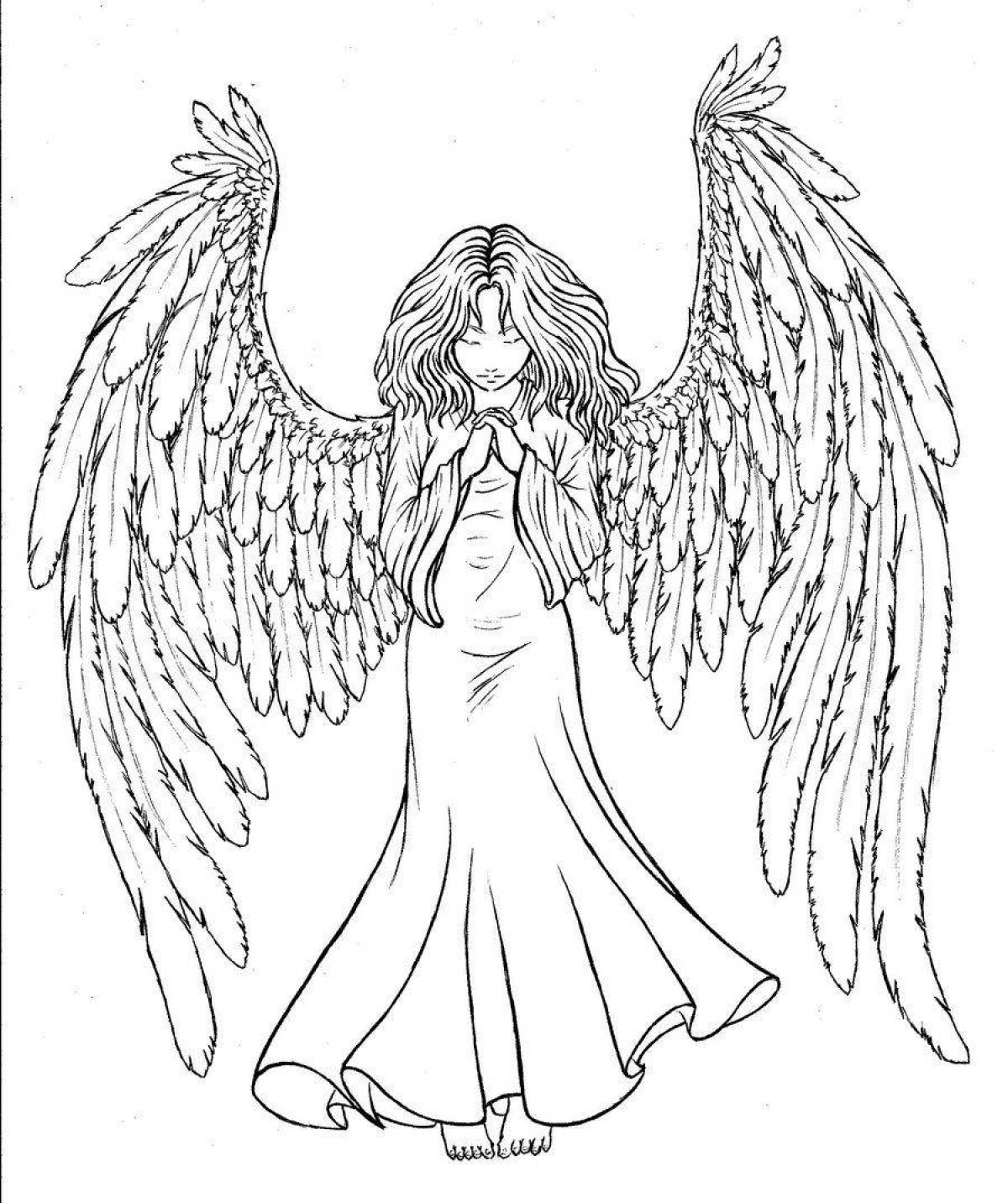 Великолепная раскраска ангел с крыльями для детей