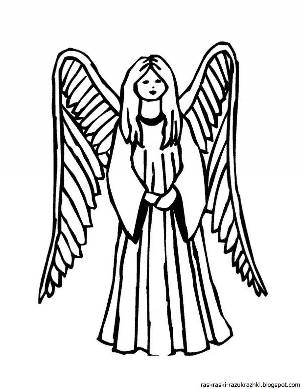 Величественная раскраска ангел с крыльями для детей