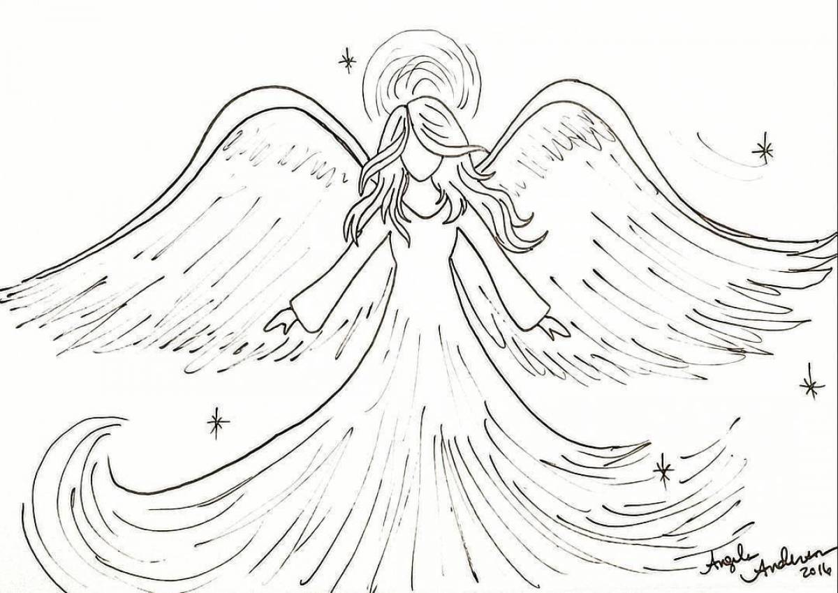 Буйная раскраска ангел с крыльями для детей