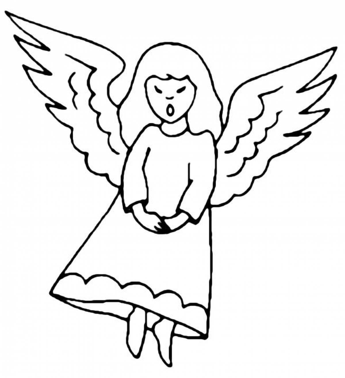 Coloring book fluttering angel with wings for children
