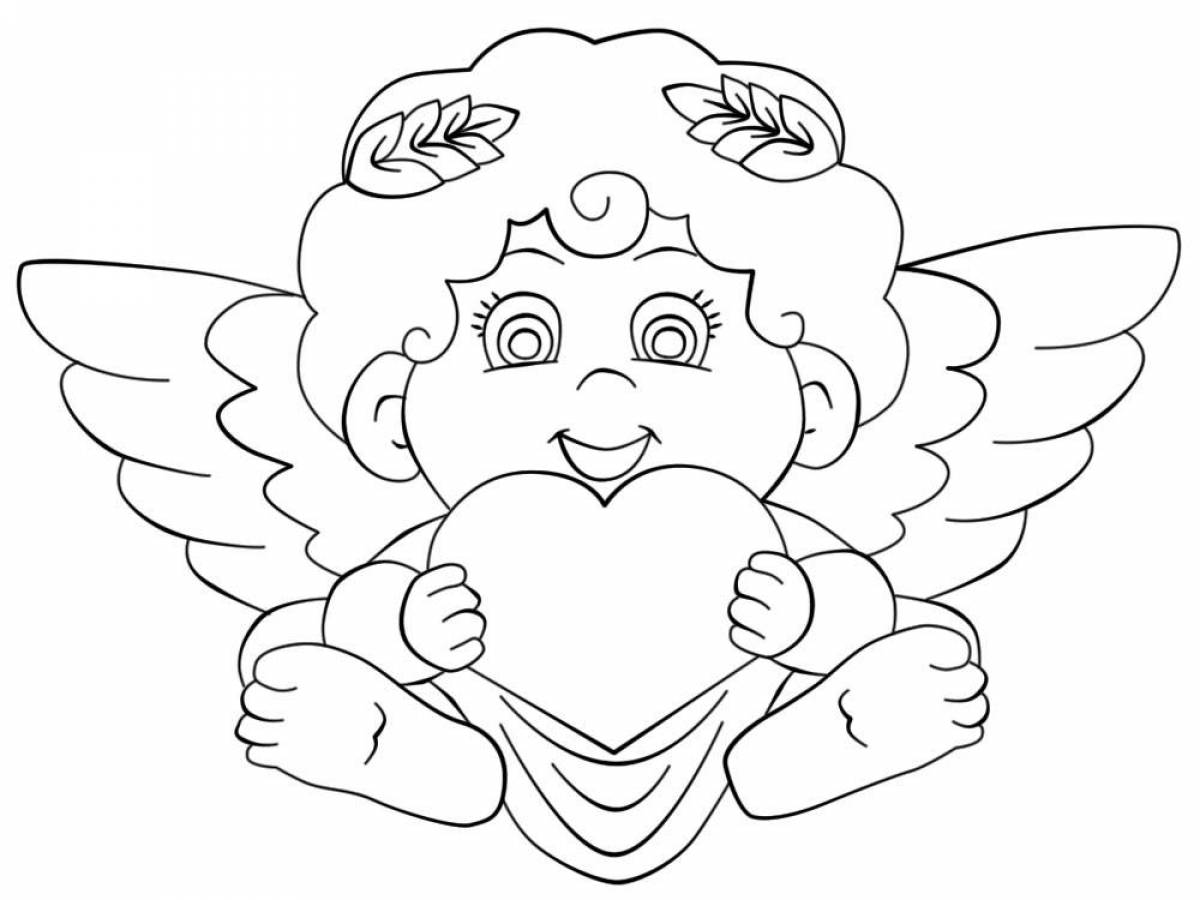 Blooming coloring angel with wings for children