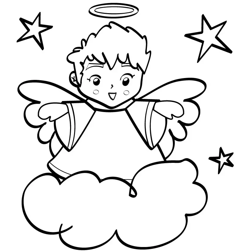 Fancy coloring angel with wings for kids
