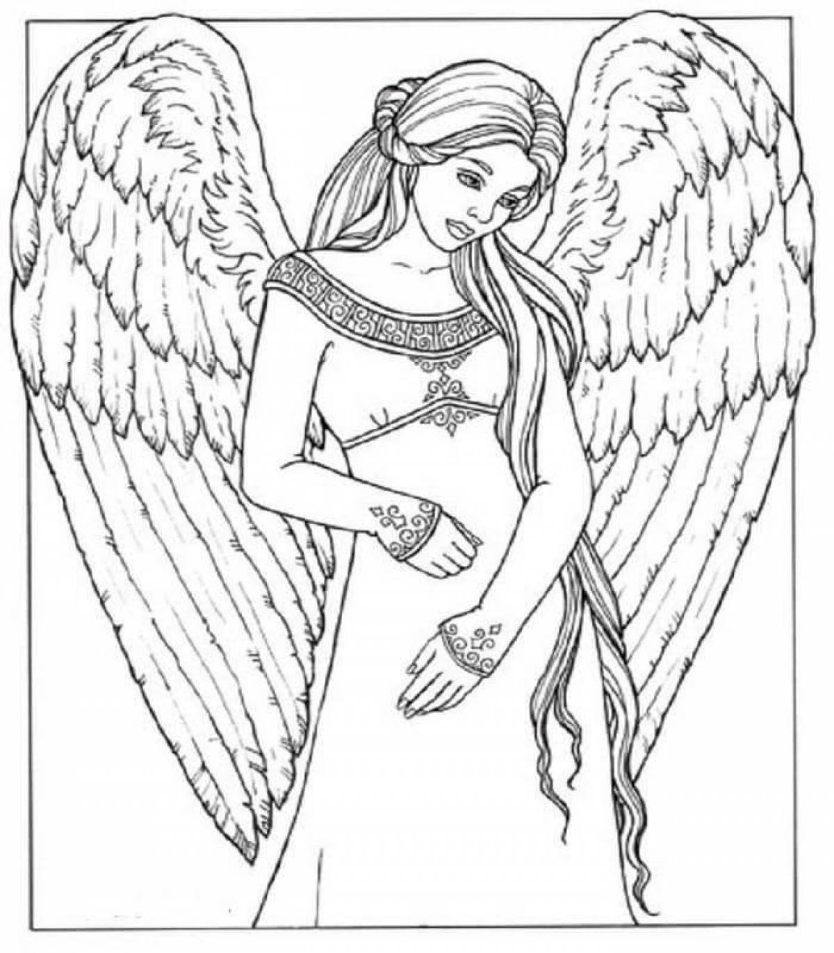 Веселая раскраска ангел с крыльями для детей