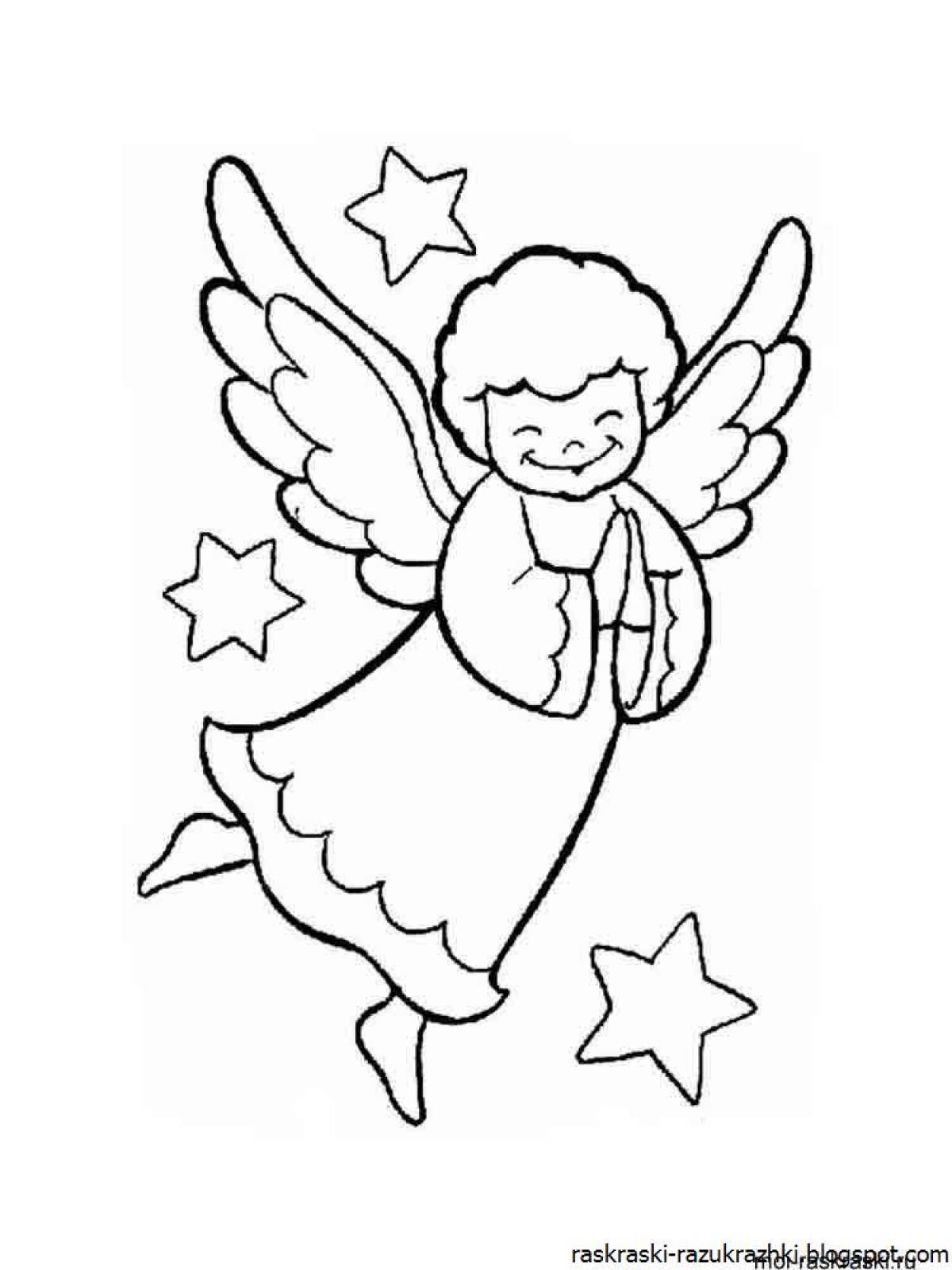Сверкающая раскраска ангел с крыльями для детей