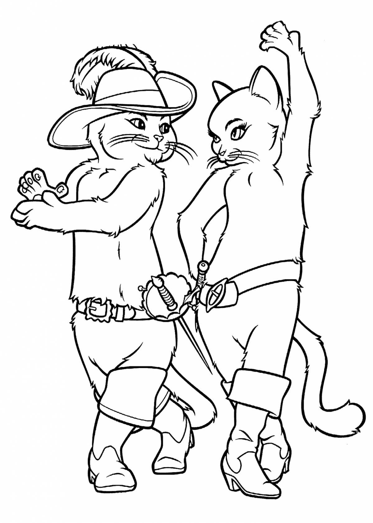 Coloring page adorable puss in boots for kids