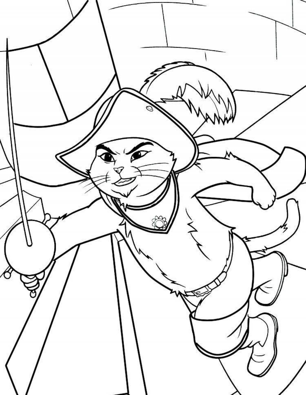 Joyful puss in boots coloring book for kids