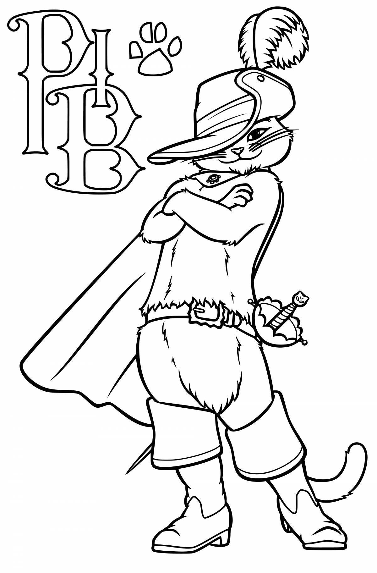 Cute cat in boots coloring pages for kids