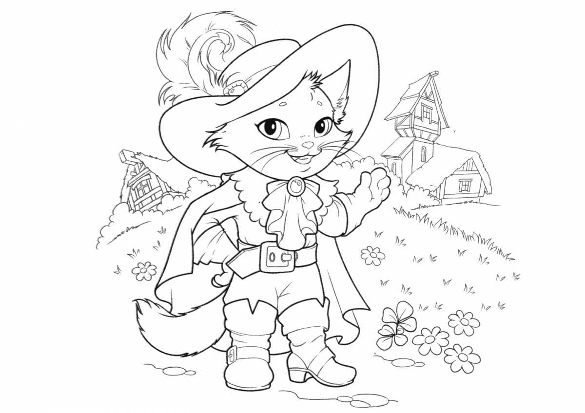 Fancy coloring Puss in Boots for kids