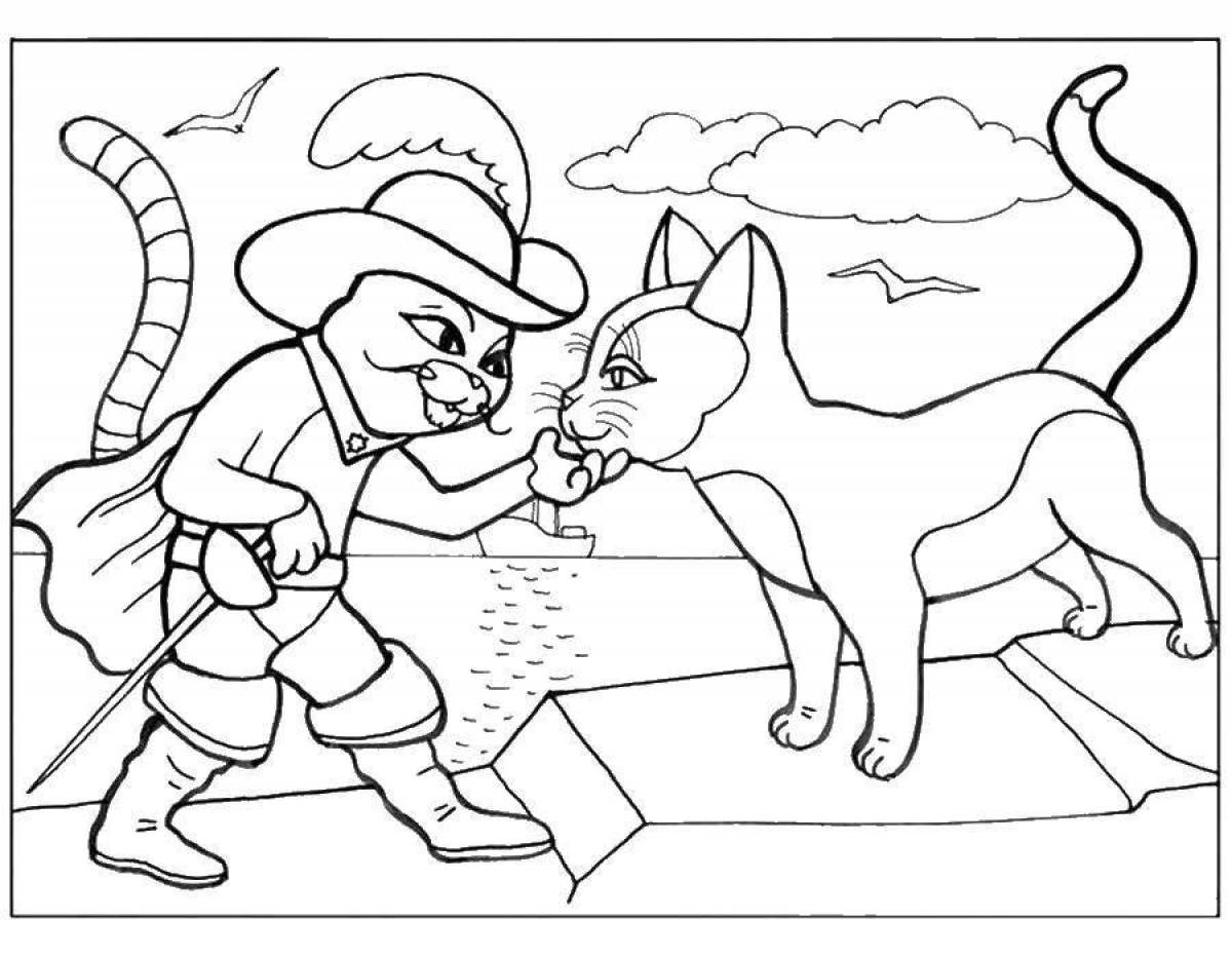 Gorgeous puss in boots coloring page for kids