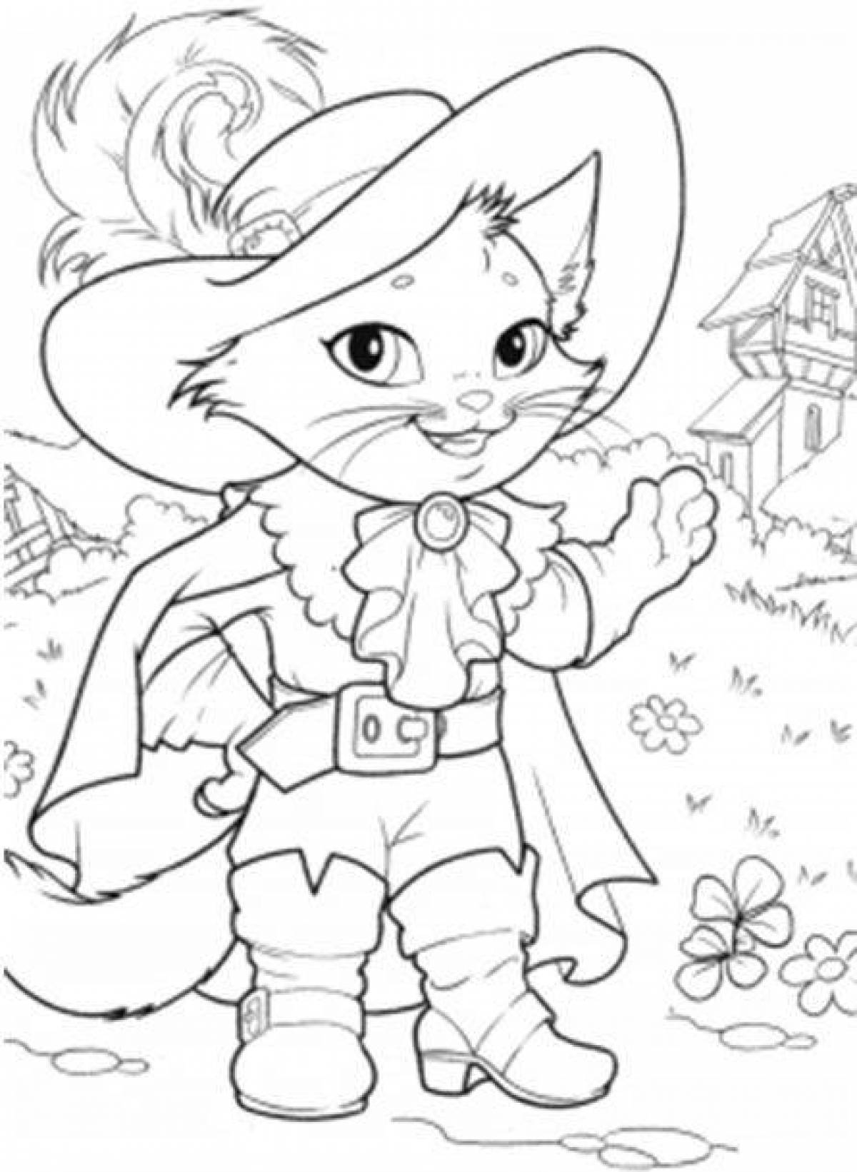 Animated puss in boots coloring book for kids