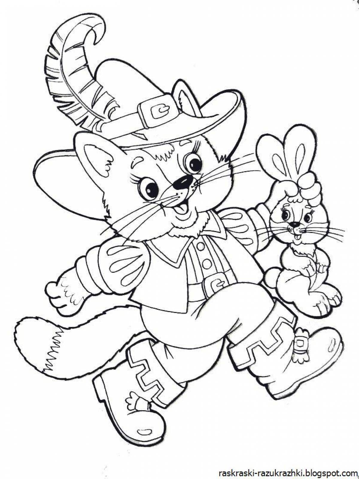 Adorable Puss in Boots coloring book for kids