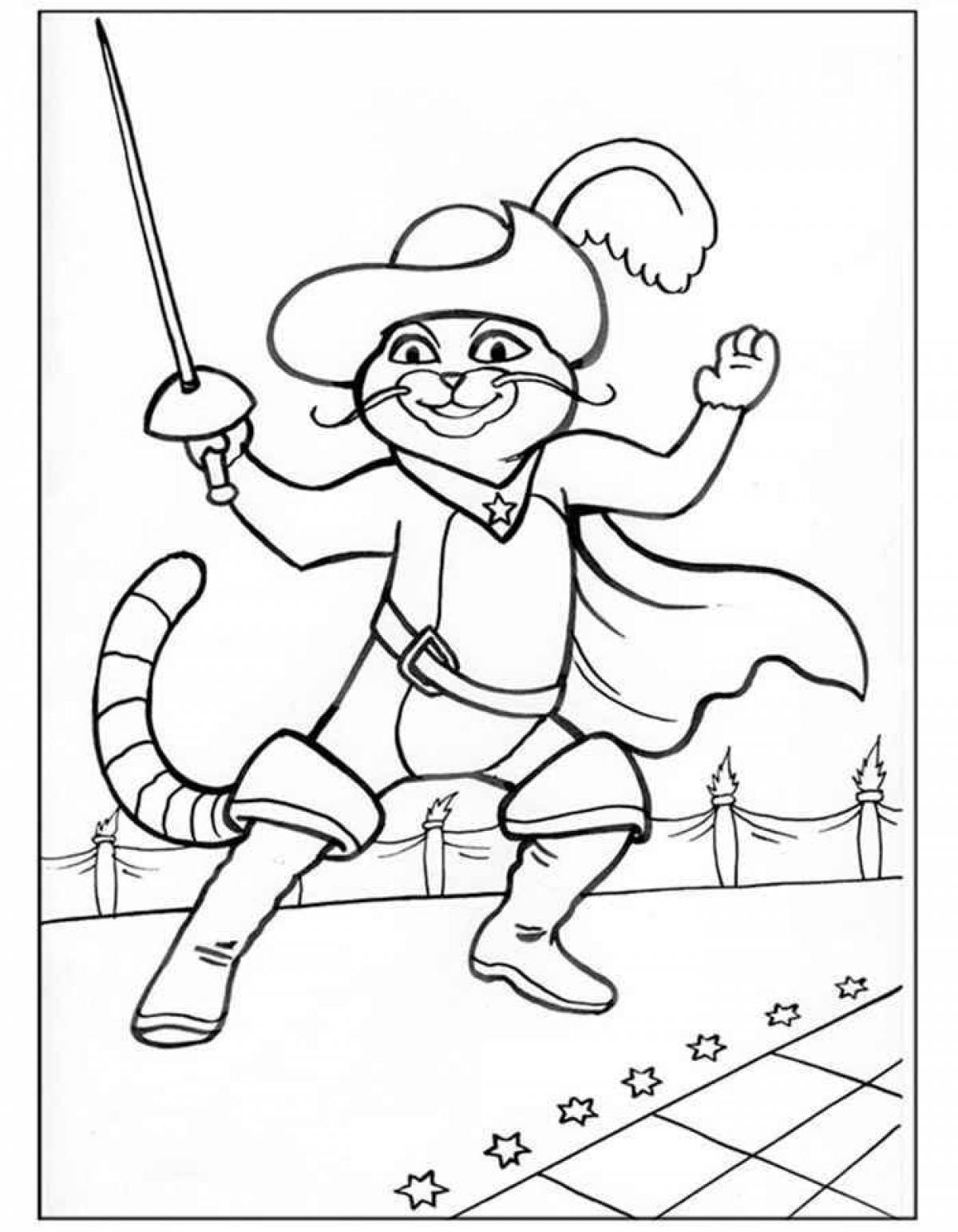 Fun coloring book Puss in Boots for kids