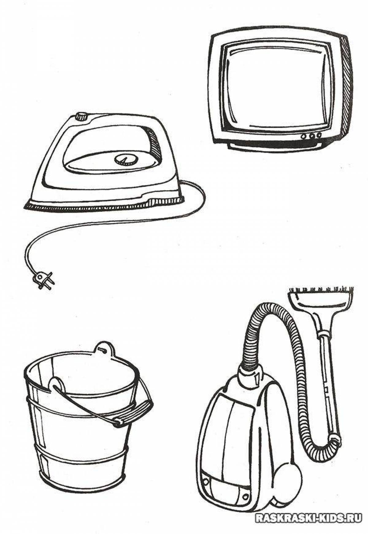 Colorful electrical appliances coloring page