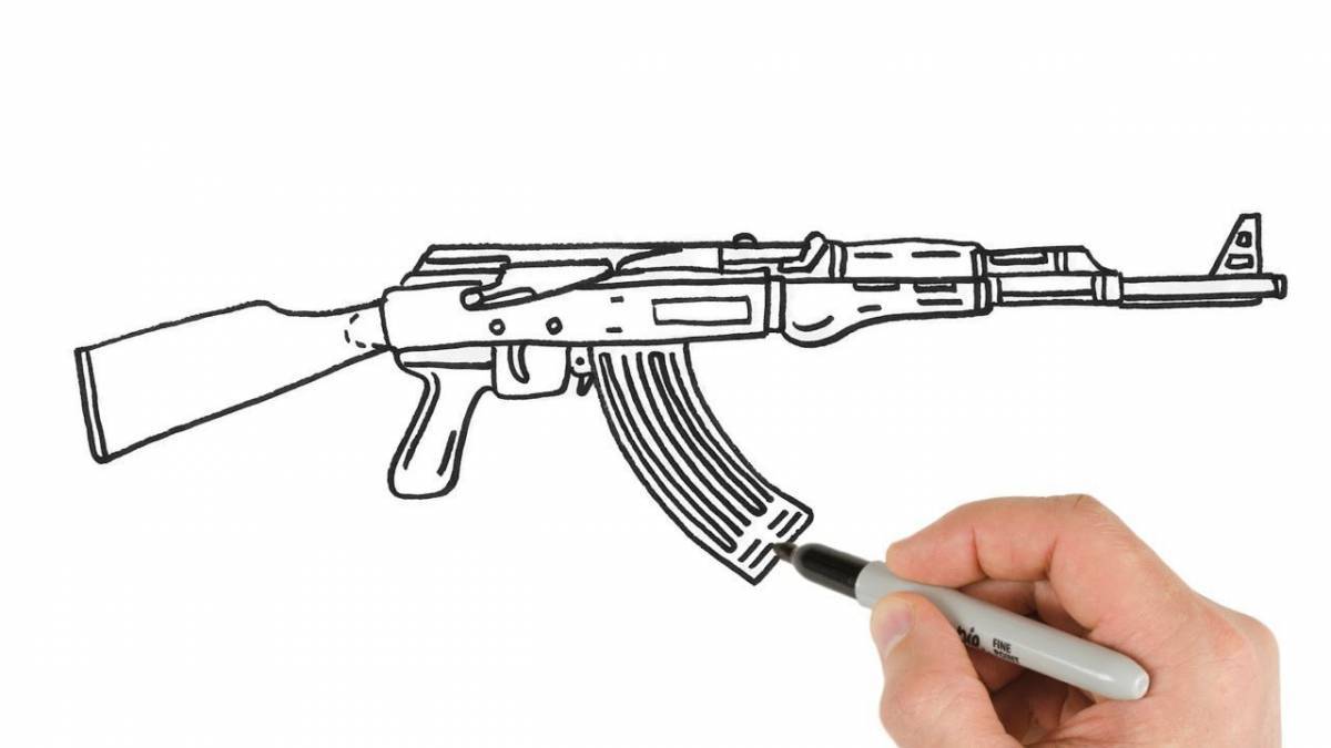 Coloring book exquisite Kalashnikov assault rifle