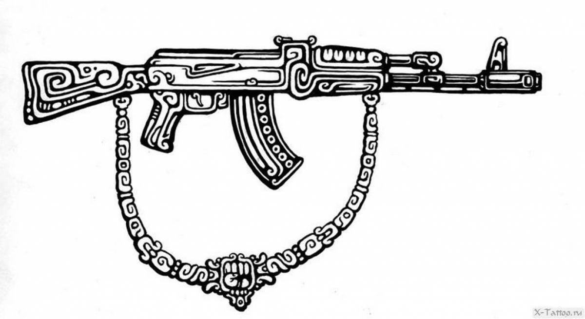 Coloring page graceful Kalashnikov assault rifle