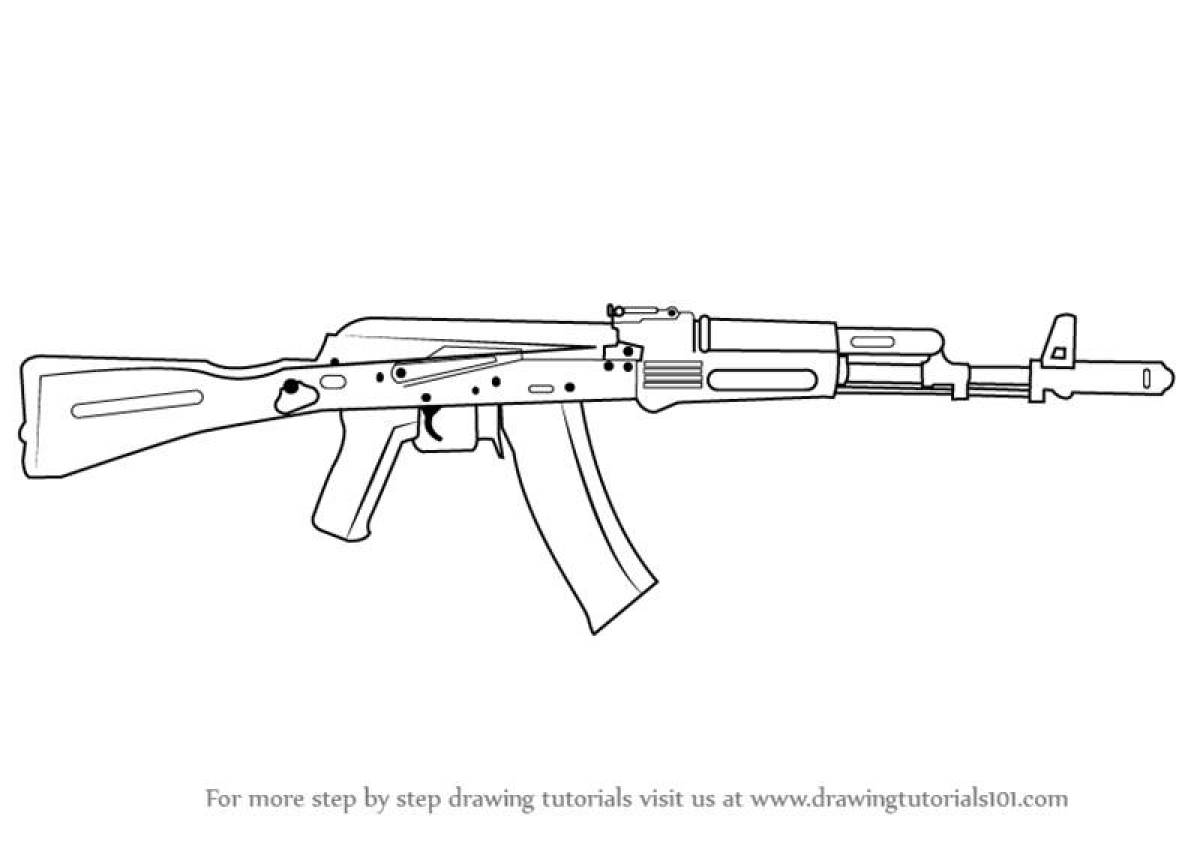 Coloring page stylish Kalashnikov assault rifle