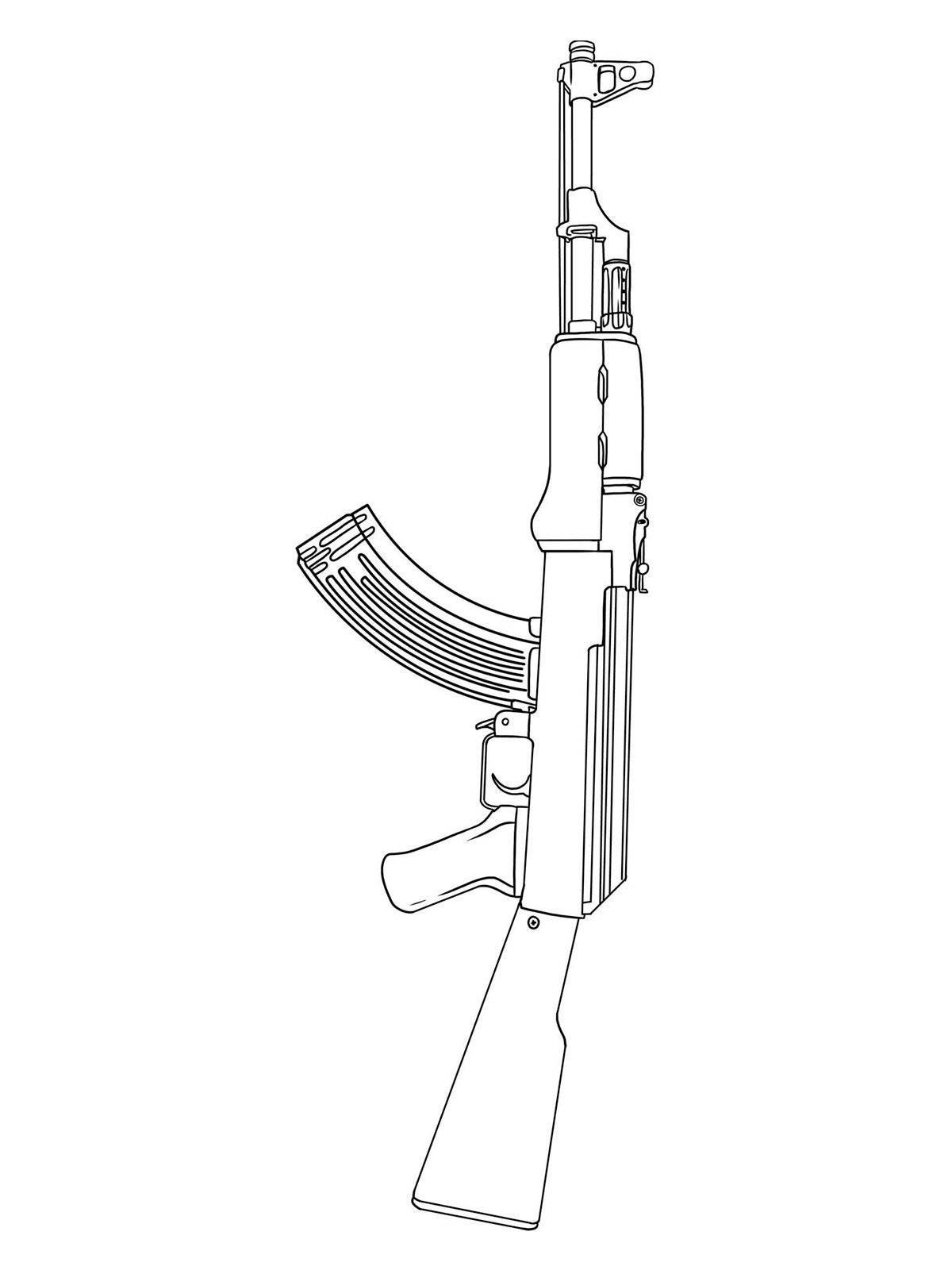 Coloring book fascinating kalashnikov assault rifle