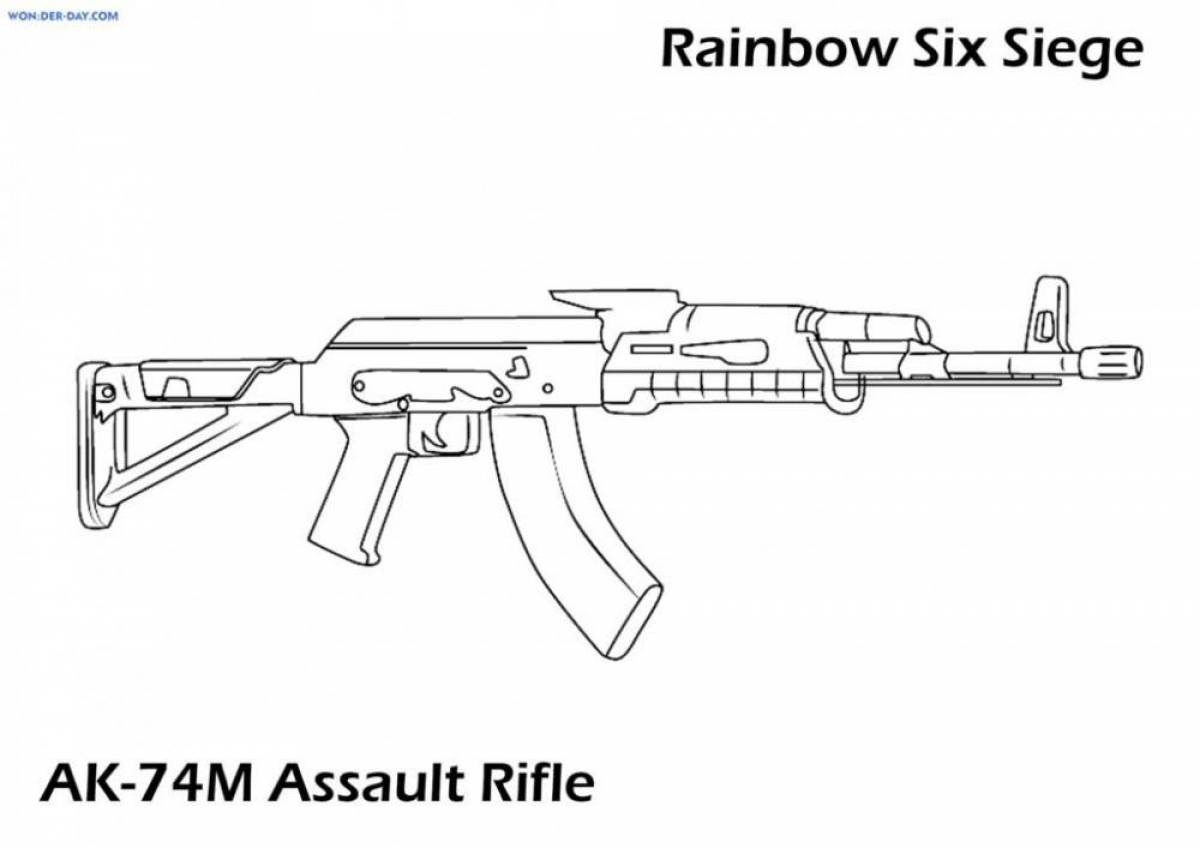 Coloring book hypnotic Kalashnikov assault rifle