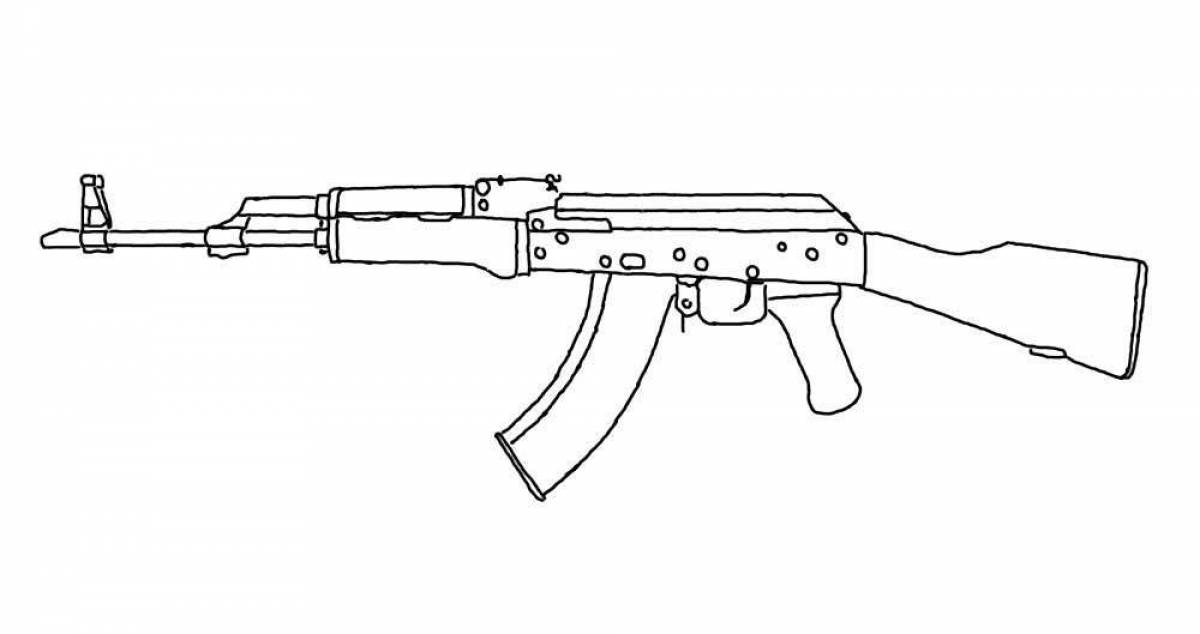 Coloring book gorgeous Kalashnikov assault rifle
