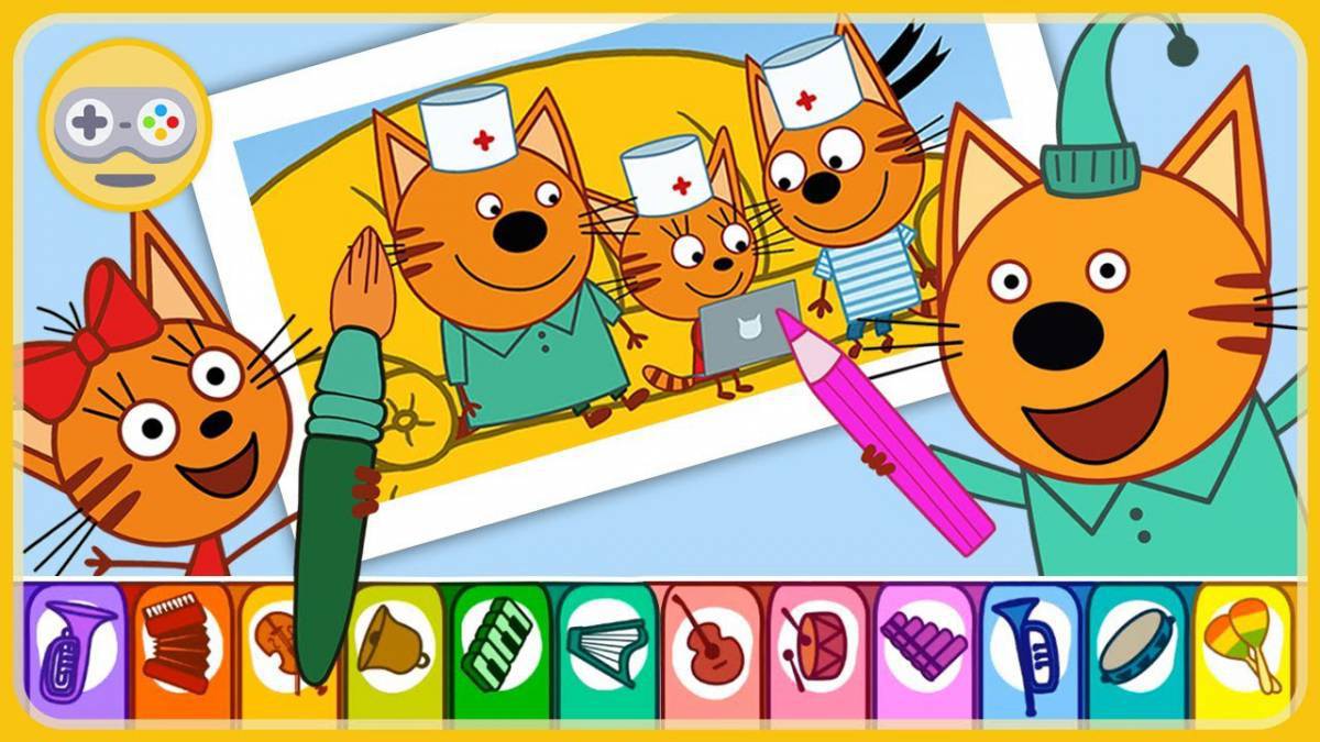Очаровательная игра-раскраска «три кота»