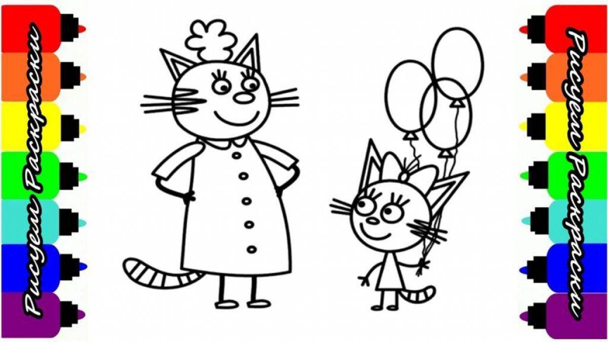 Привлекательная игра с тремя кошками раскраска