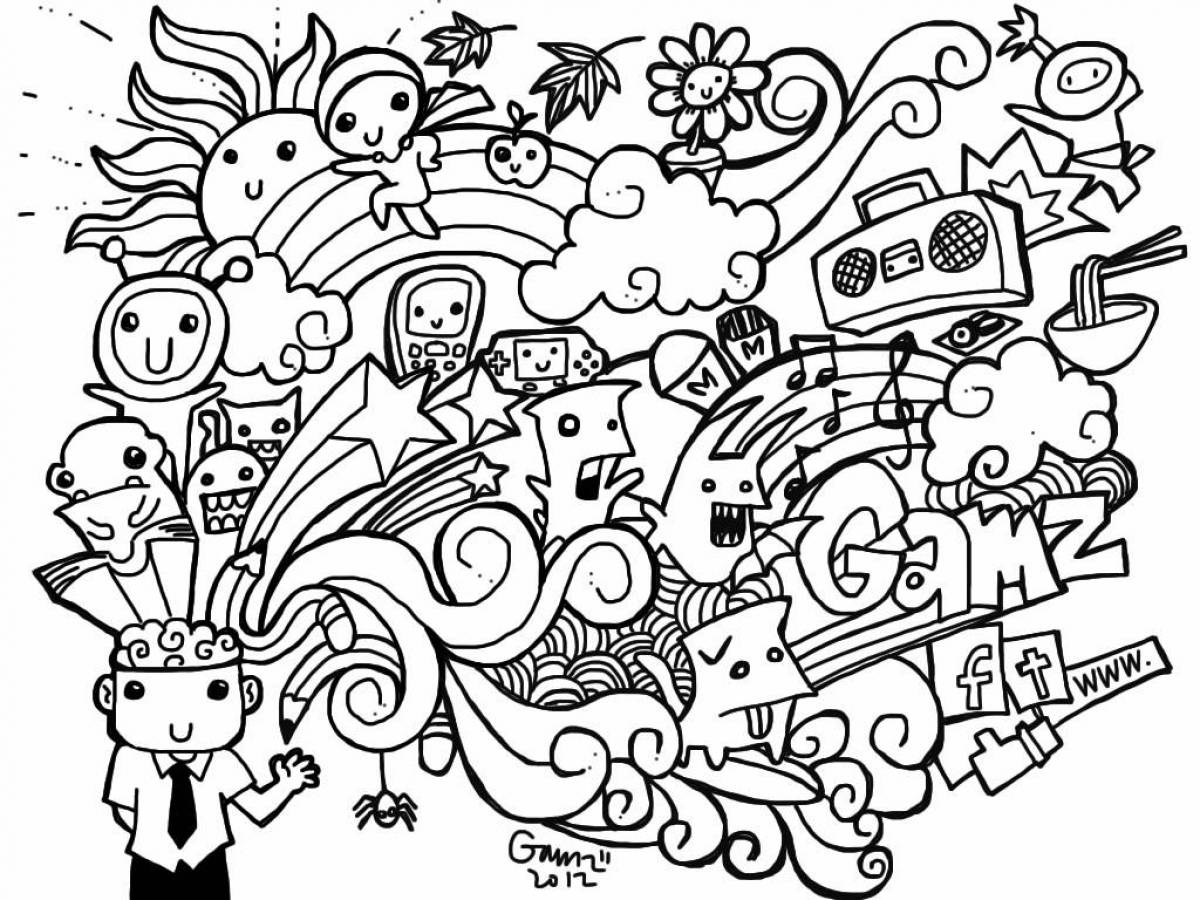 Fun coloring page wall indie kid