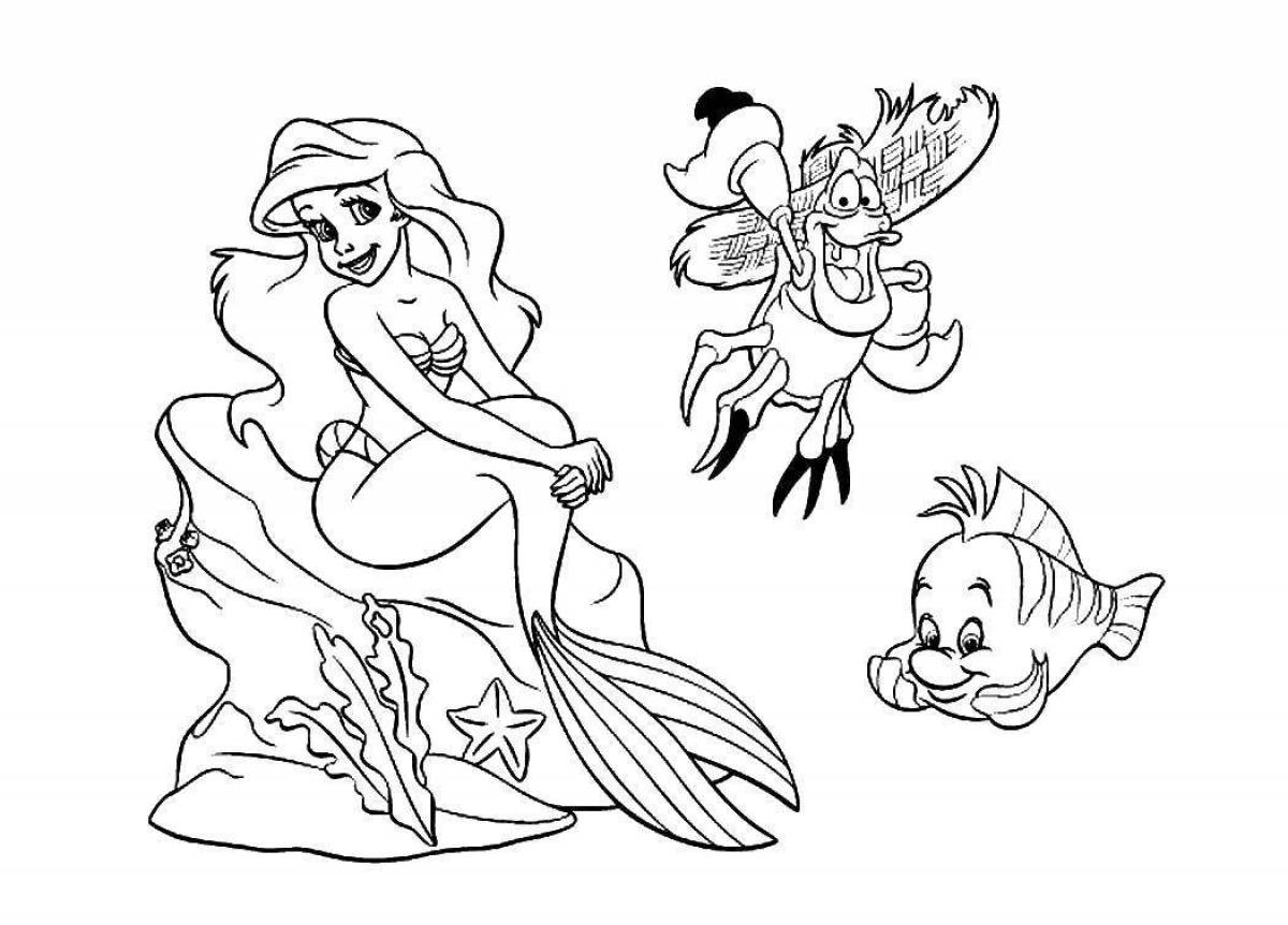 Elegant little mermaid coloring book for kids