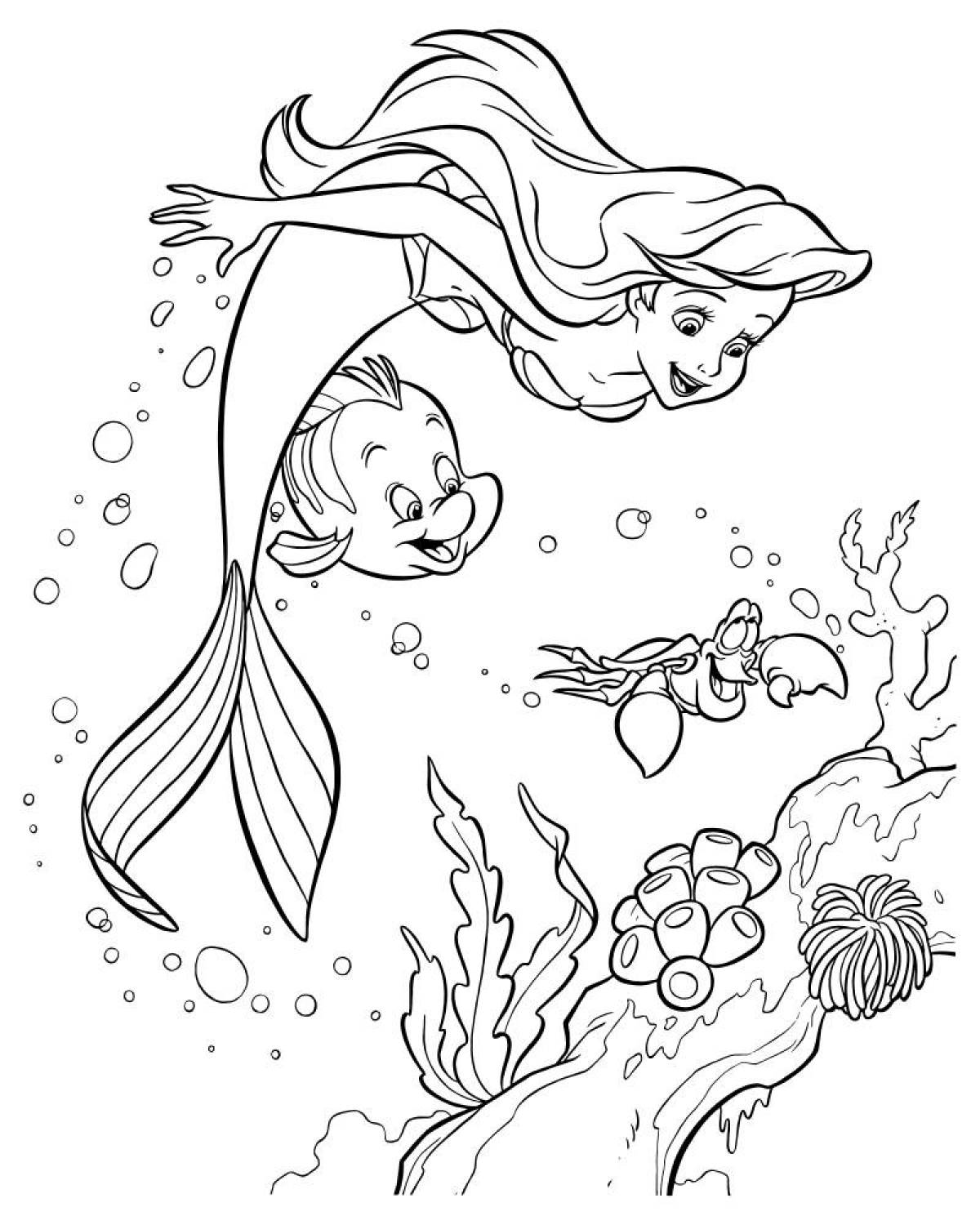 Luminous little mermaid coloring book for kids