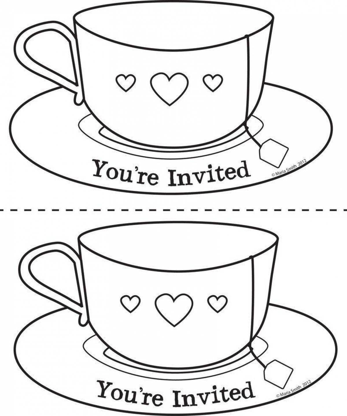 Colouring bright cup and saucer