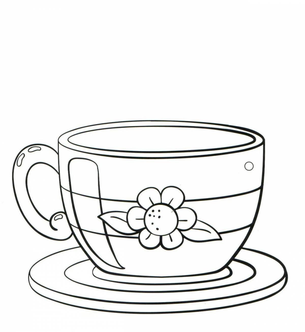 Animated cup and saucer coloring page