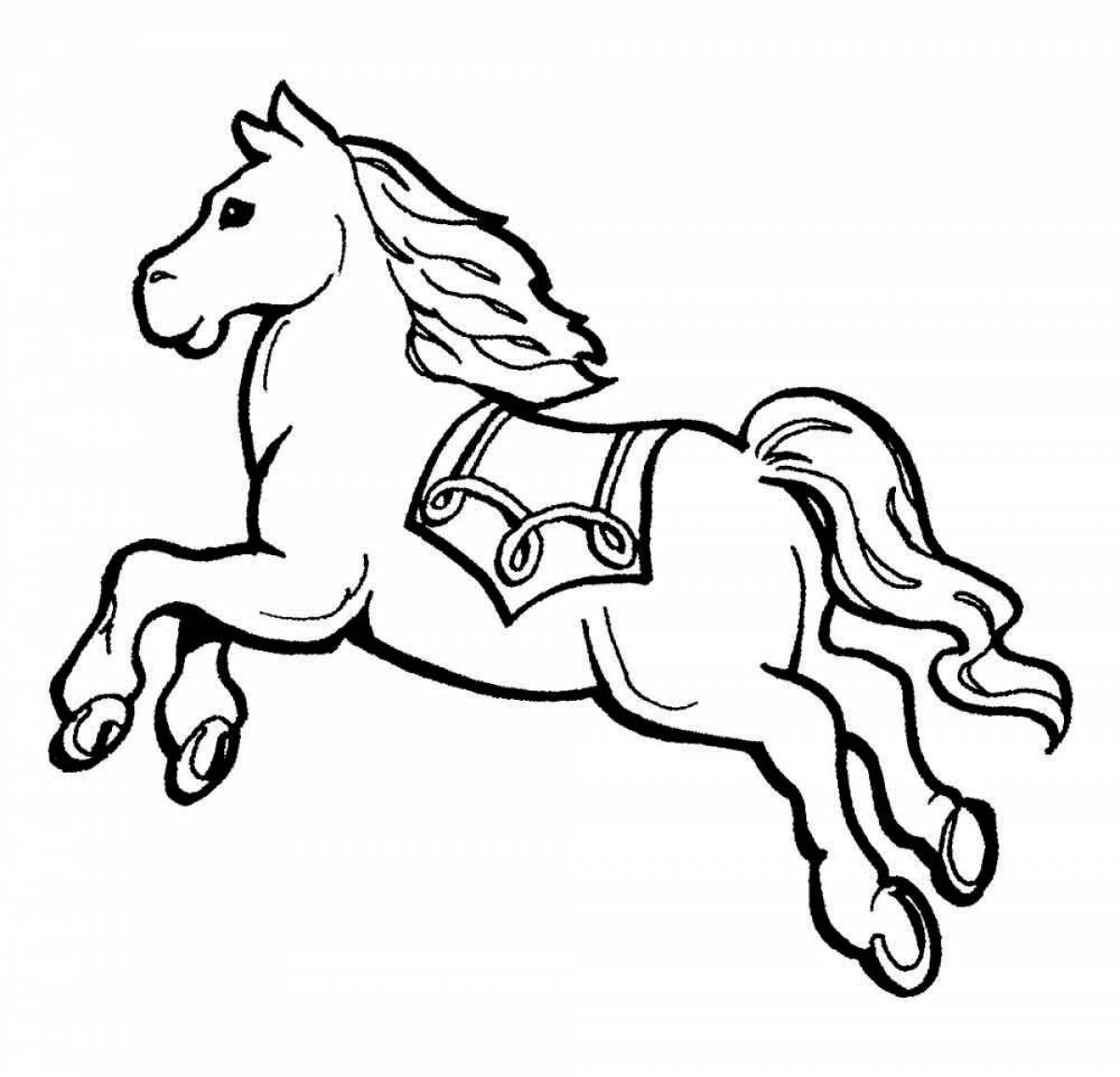 Colorful horse coloring page for 3-4 year olds
