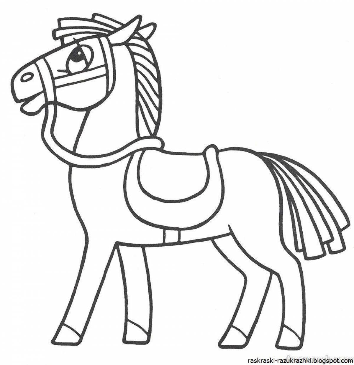 Coloring page joyful horse for children 3-4 years old