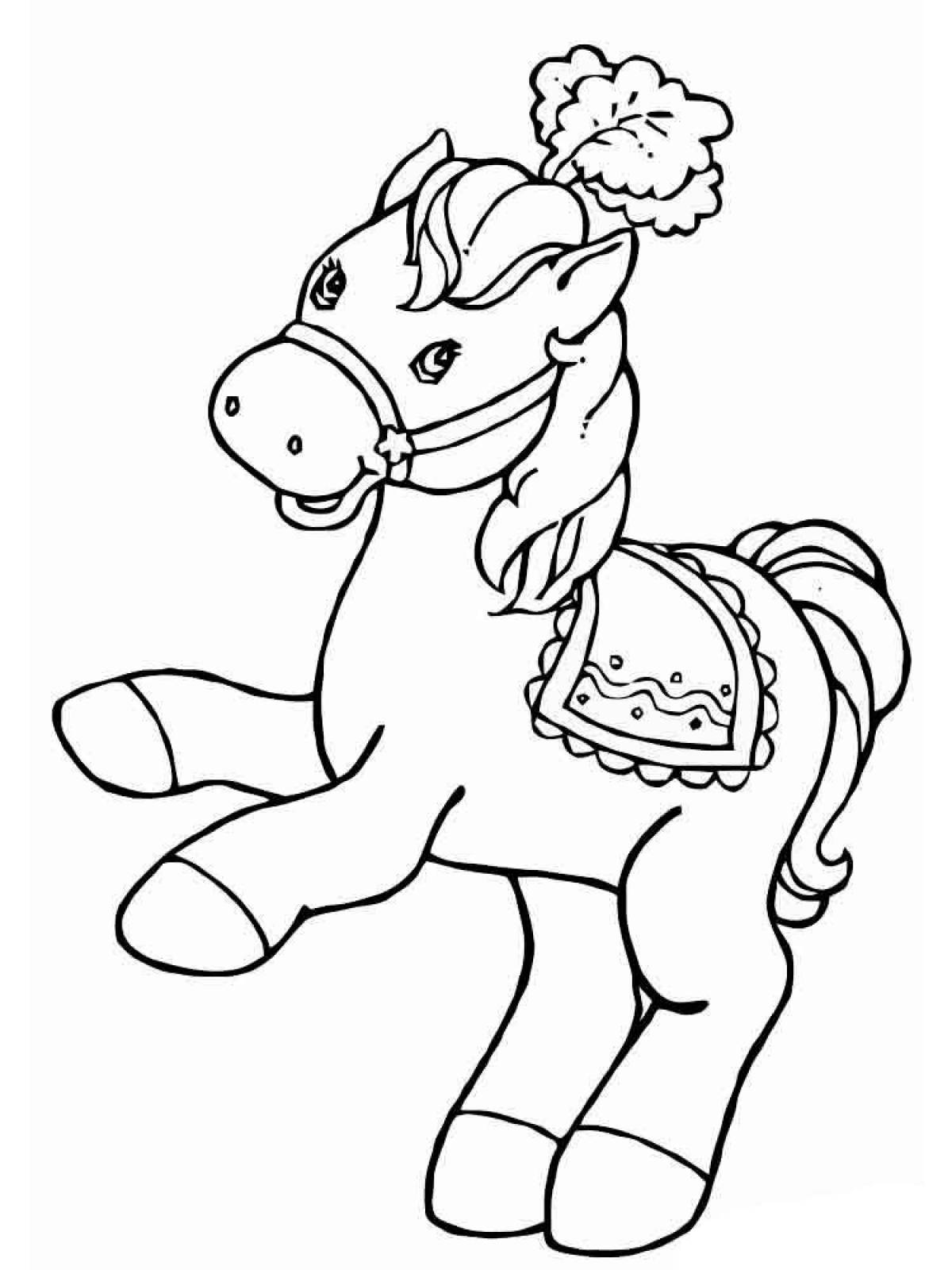 Funny horse coloring book for 3-4 year olds