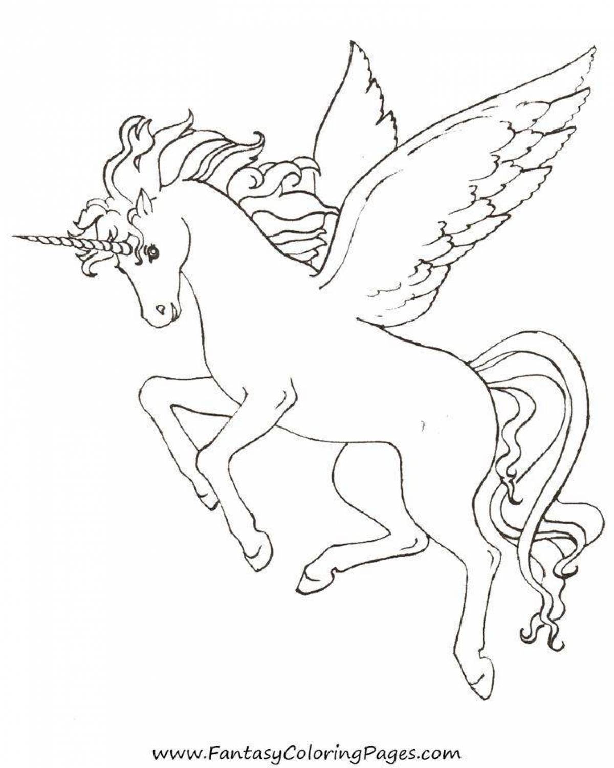 Shiny coloring unicorn with wings