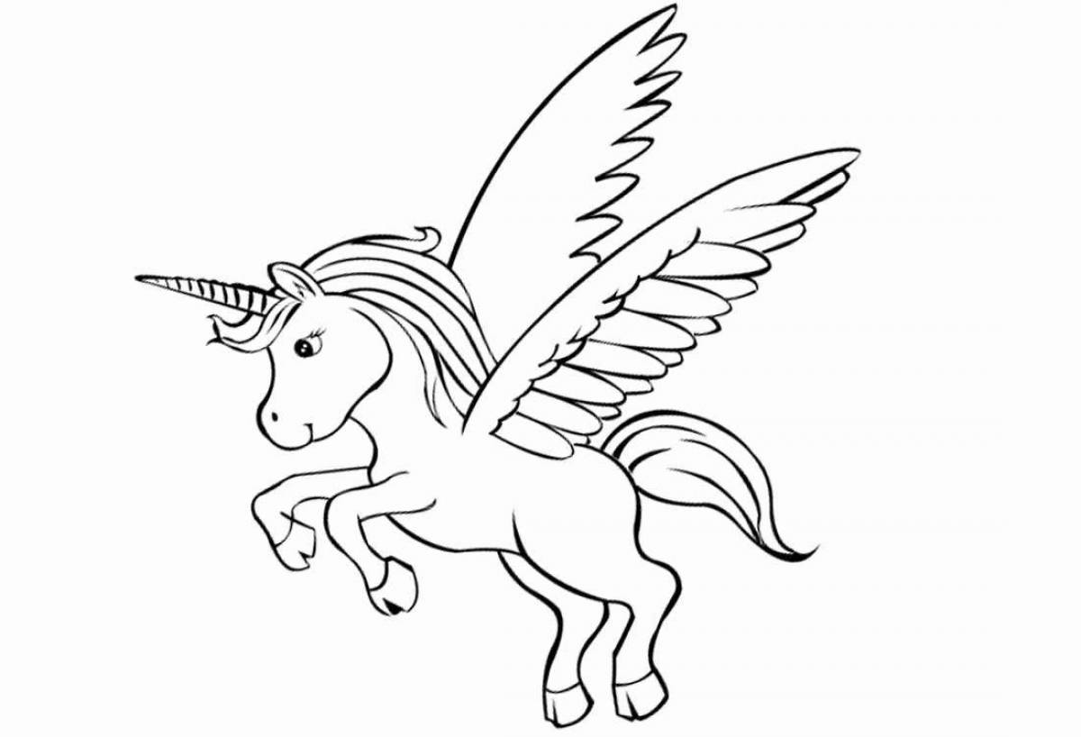Exquisite coloring unicorn with wings